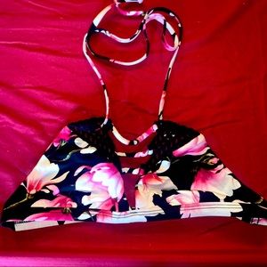 Frankie’s Bikinis Tropical floral pink bikini top